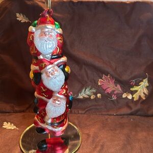 🐈‍⬛ 10” Mercury glass Trio of stacked Santas ornament